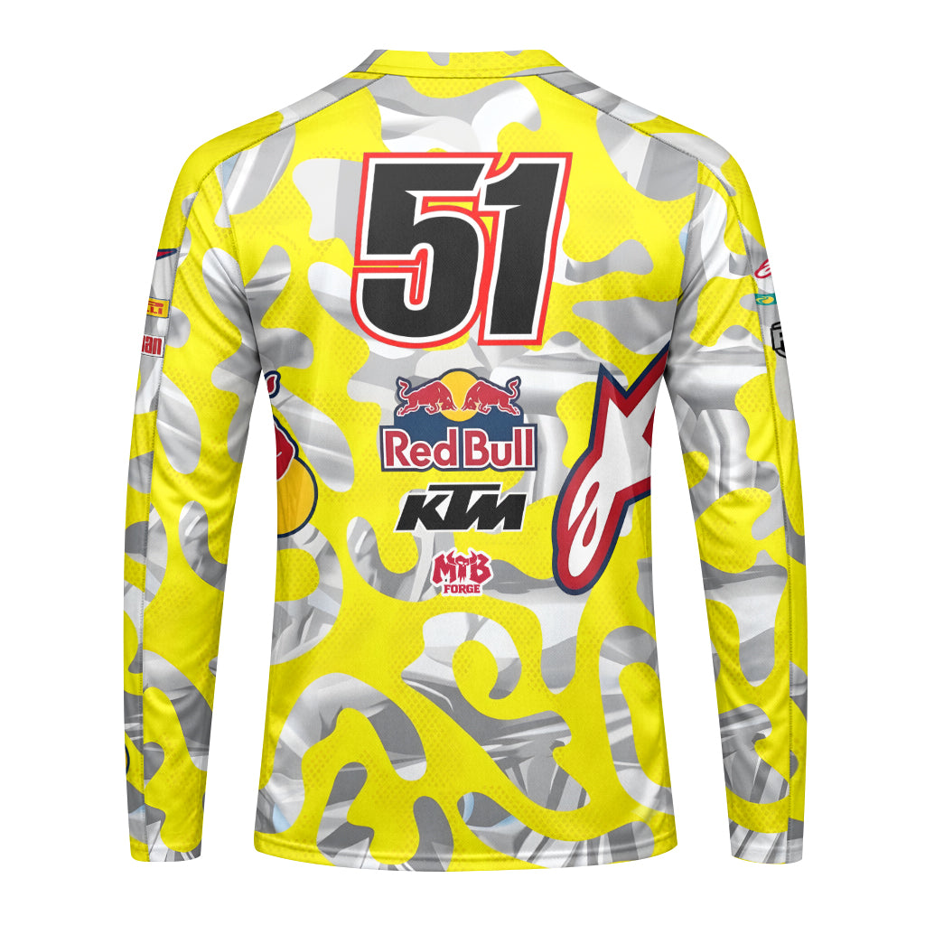 Red Bull KTM Honda #51 Yellow Camo Youth Long Sleeve Motocross Jersey – Back View Mockup