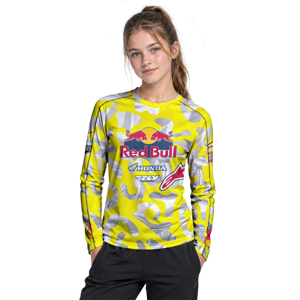 Red Bull KTM Honda #51 Yellow Camo Youth Long Sleeve Motocross Jersey – Girl Lifestyle View