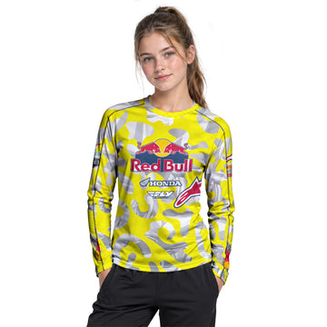 Red Bull KTM Honda #51 Yellow Camo Youth Long Sleeve Motocross Jersey – Girl Lifestyle View