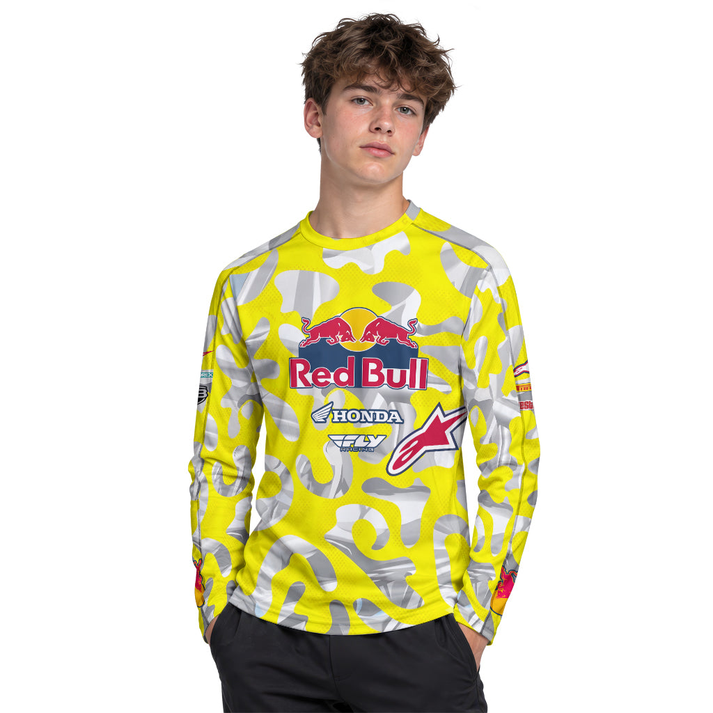 Red Bull KTM Honda #51 Yellow Camo Youth Long Sleeve Motocross Jersey – Boy Lifestyle View