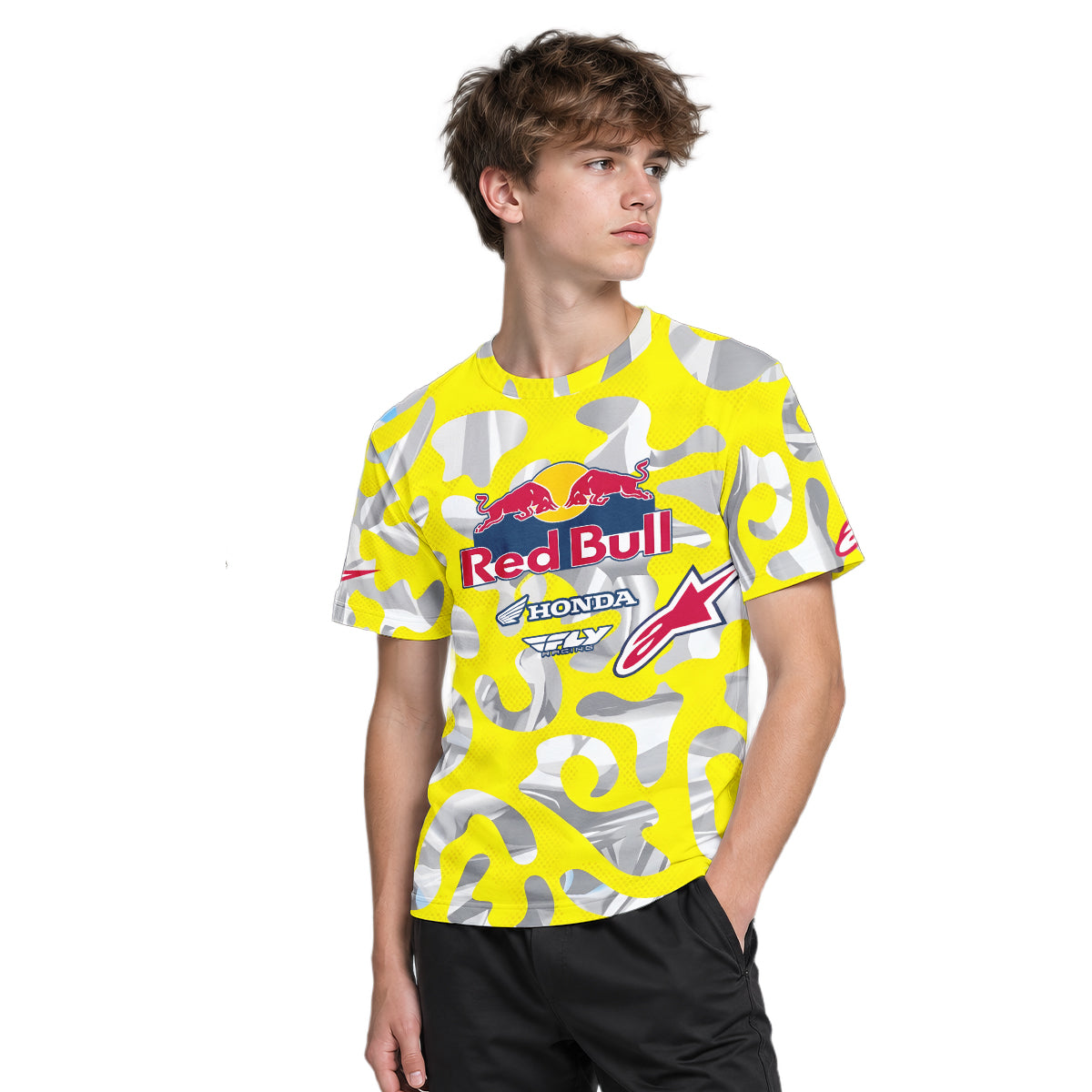 Red Bull KTM Honda #51 Yellow Camo Youth Short Sleeve Motocross Jersey – Boy Lifestyle View