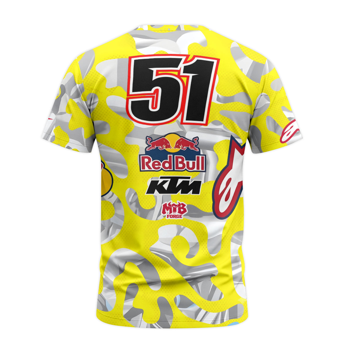 Red Bull KTM Honda #51 Yellow Camo Youth Short Sleeve Motocross Jersey – Back View Mockup