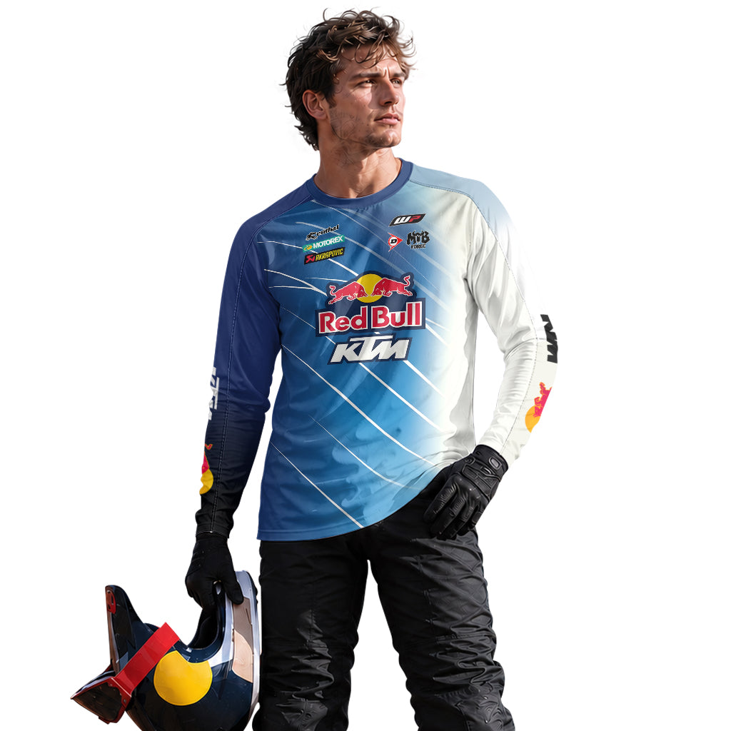 Red Bull KTM Number 5 Blue White Factory Racing Long Sleeve Motocross Jersey – Lifestyle View
