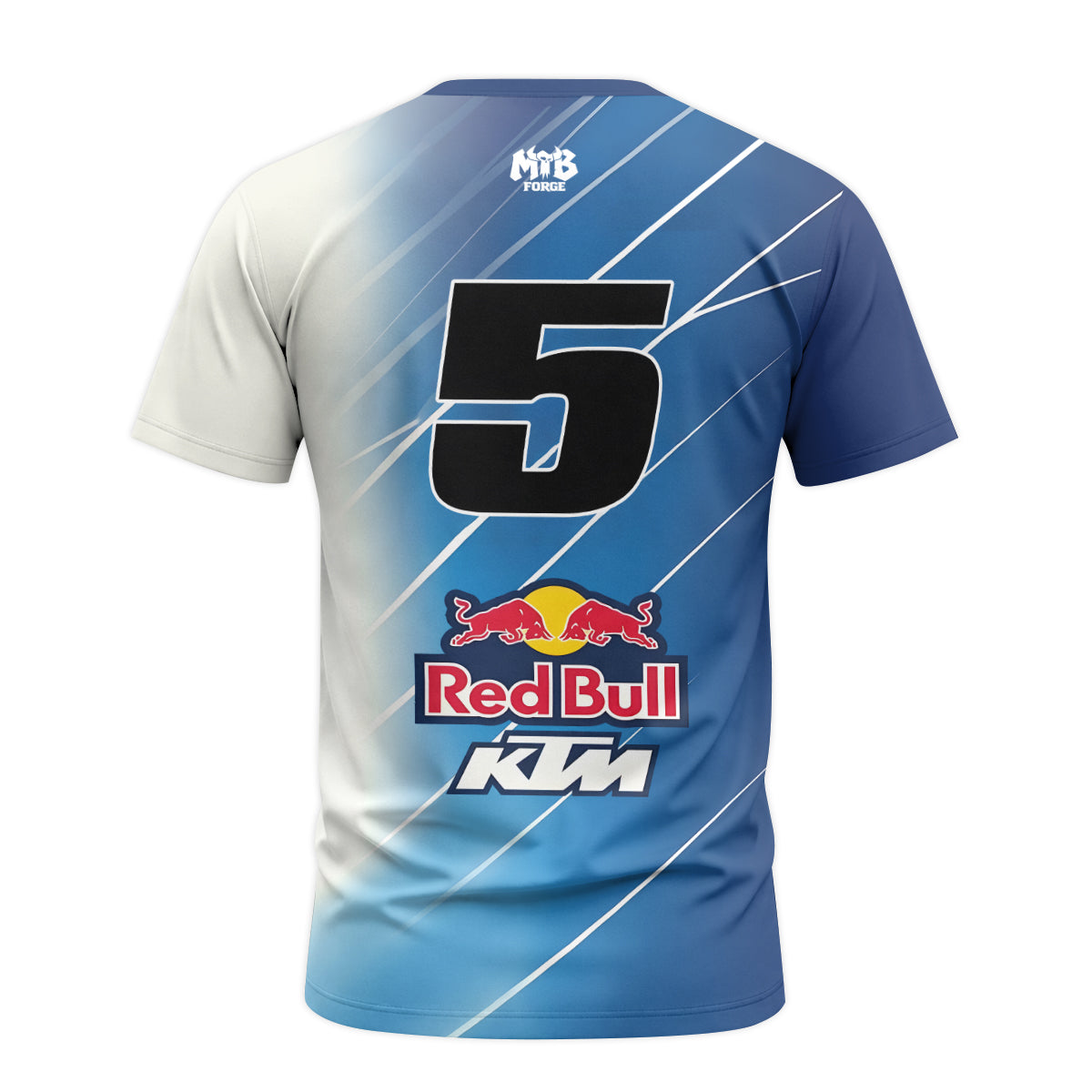 Red Bull KTM Number 5 Blue White Factory Racing Short Sleeve Motocross Jersey – Back View Mockup