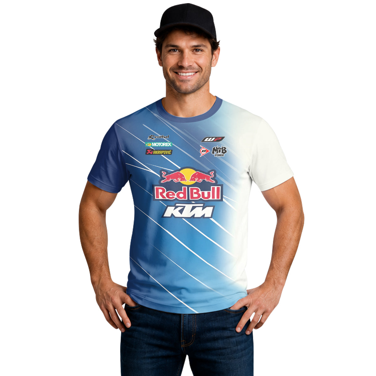 Red Bull KTM Number 5 Blue White Factory Racing Short Sleeve Motocross Jersey – Lifestyle View