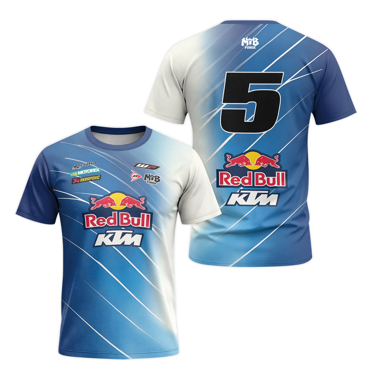 Red Bull KTM Number 5 Blue White Factory Racing Short Sleeve Motocross Jersey – Front and Back View