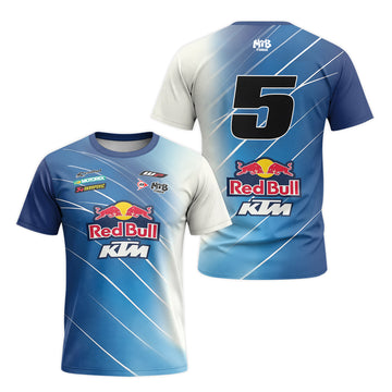 Red Bull KTM Number 5 Blue White Factory Racing Short Sleeve Motocross Jersey – Front and Back View