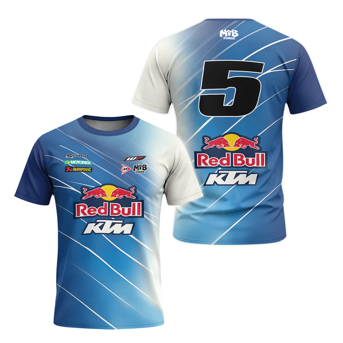 Red Bull KTM Number 5 Blue White Factory Racing Youth Short Sleeve Motocross Jersey – Front and Back View