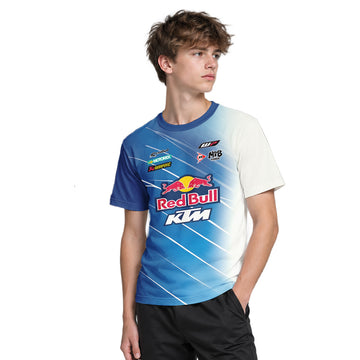 Red Bull KTM Number 5 Blue White Factory Racing Youth Short Sleeve Motocross Jersey – Boy Lifestyle View
