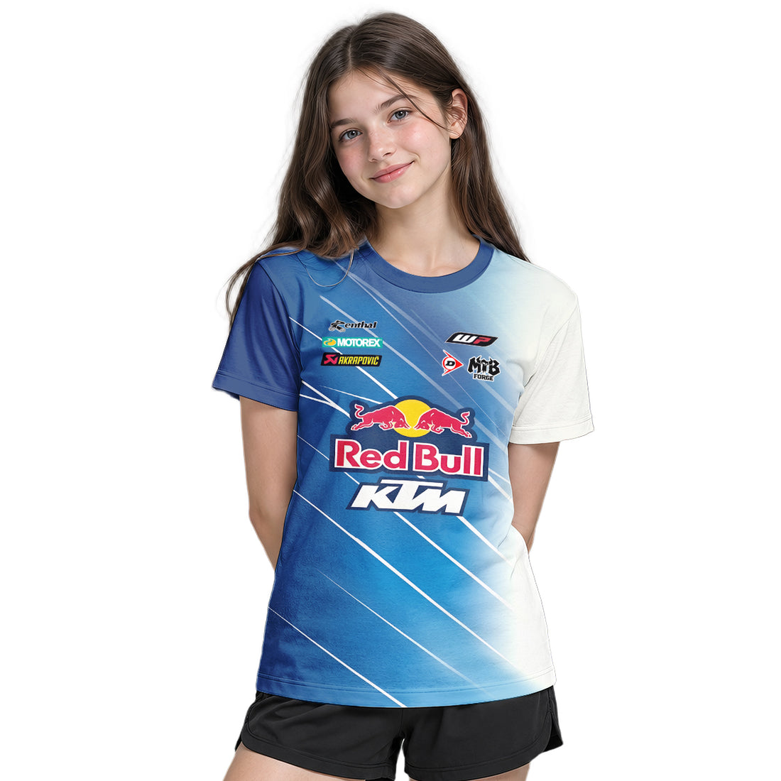 Red Bull KTM Number 5 Blue White Factory Racing Youth Short Sleeve Motocross Jersey – Boy Lifestyle View