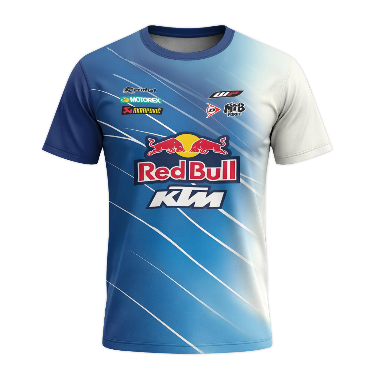 Red Bull KTM Number 5 Blue White Factory Racing Youth Short Sleeve Motocross Jersey – Front View Mockup