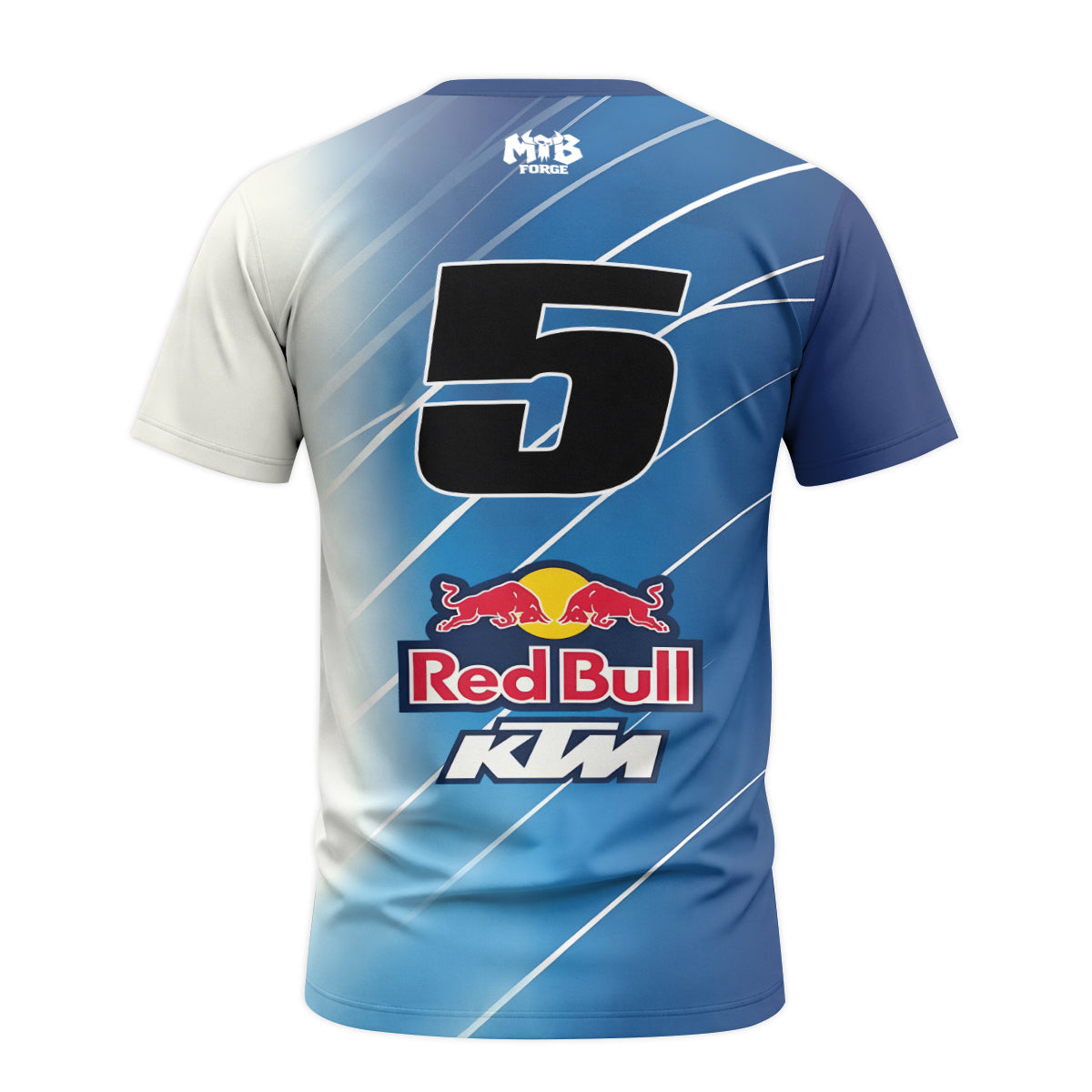 Red Bull KTM Number 5 Blue White Factory Racing Youth Short Sleeve Motocross Jersey – Back View Mockup