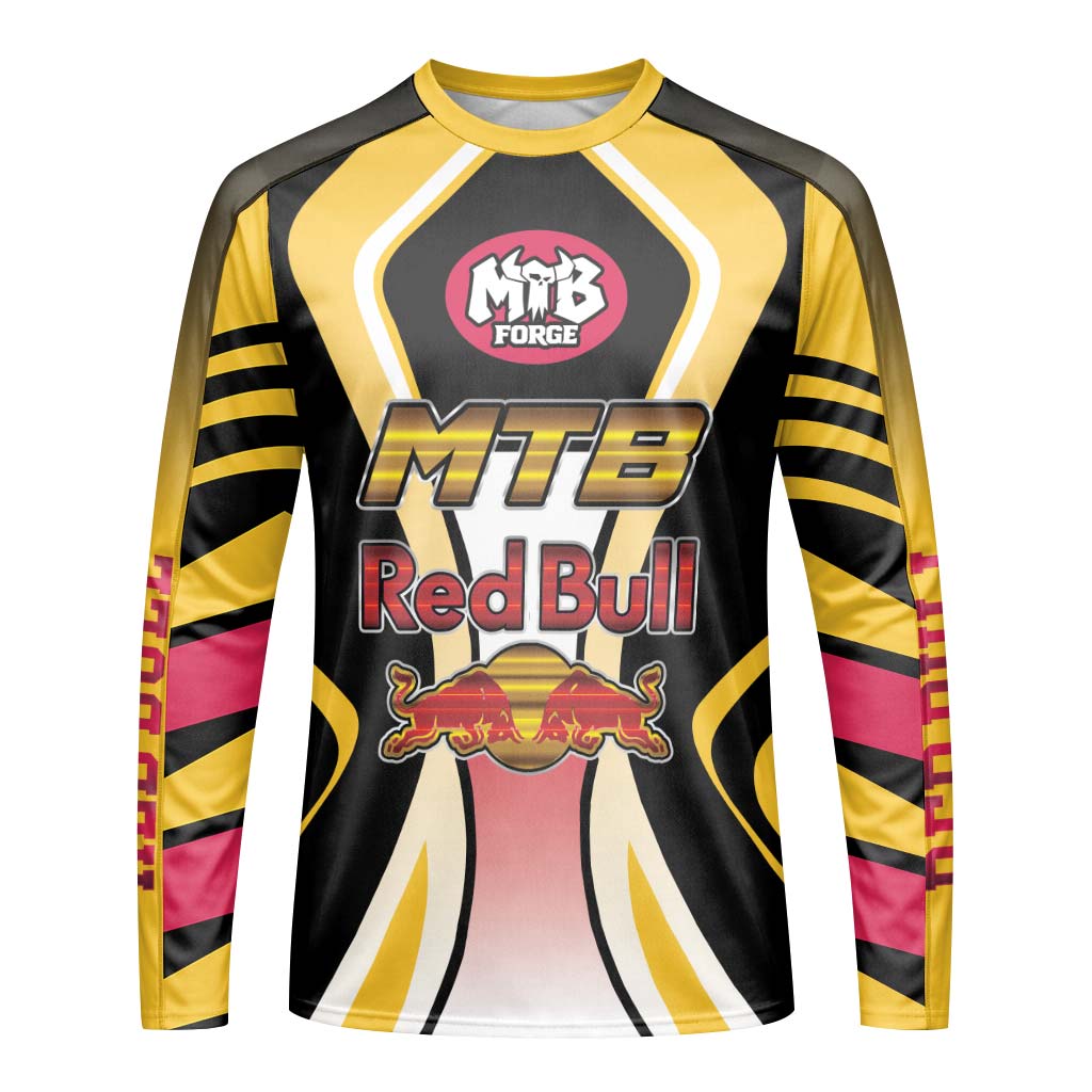 Red Bull MTB Retro Youth Long Sleeve Mountain Bike Jersey – Front View Mockup