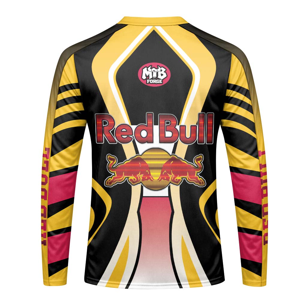 Red Bull MTB Retro Youth Long Sleeve Mountain Bike Jersey – Back View Mockup