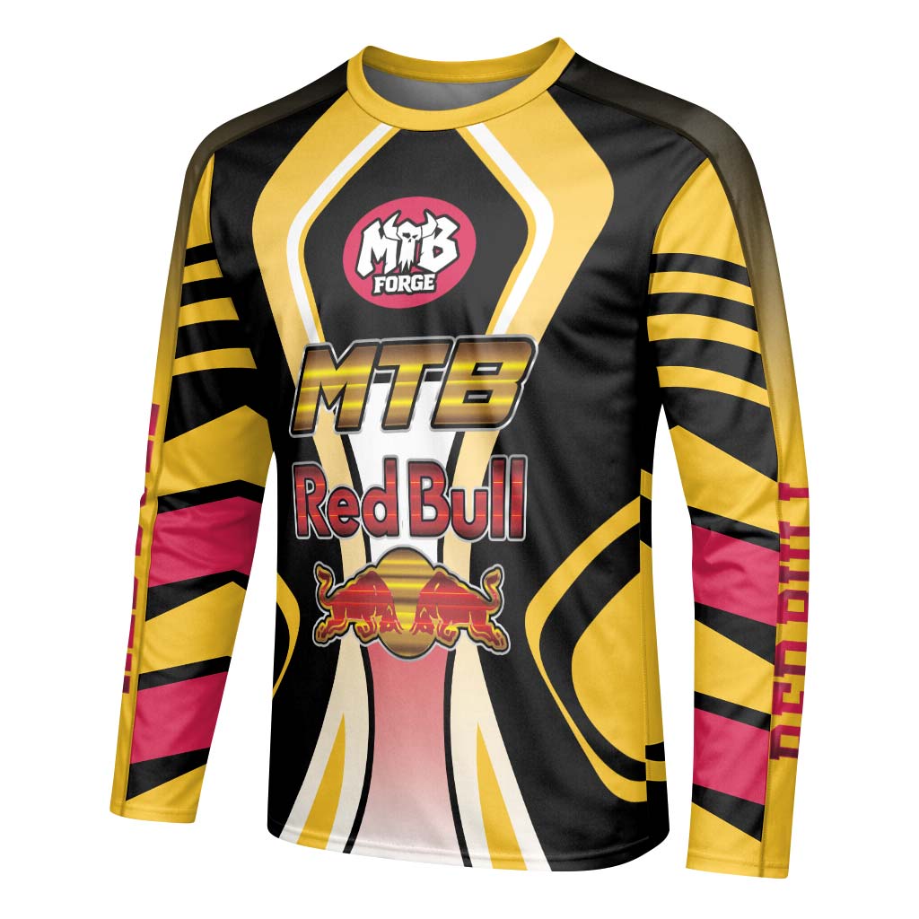 Red Bull MTB Retro Youth Long Sleeve Mountain Bike Jersey – Left Side View Mockup