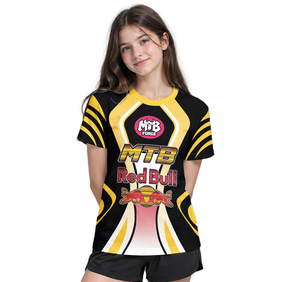 Red Bull MTB Retro Youth Short Sleeve Mountain Bike Jersey – Girl Lifestyle View