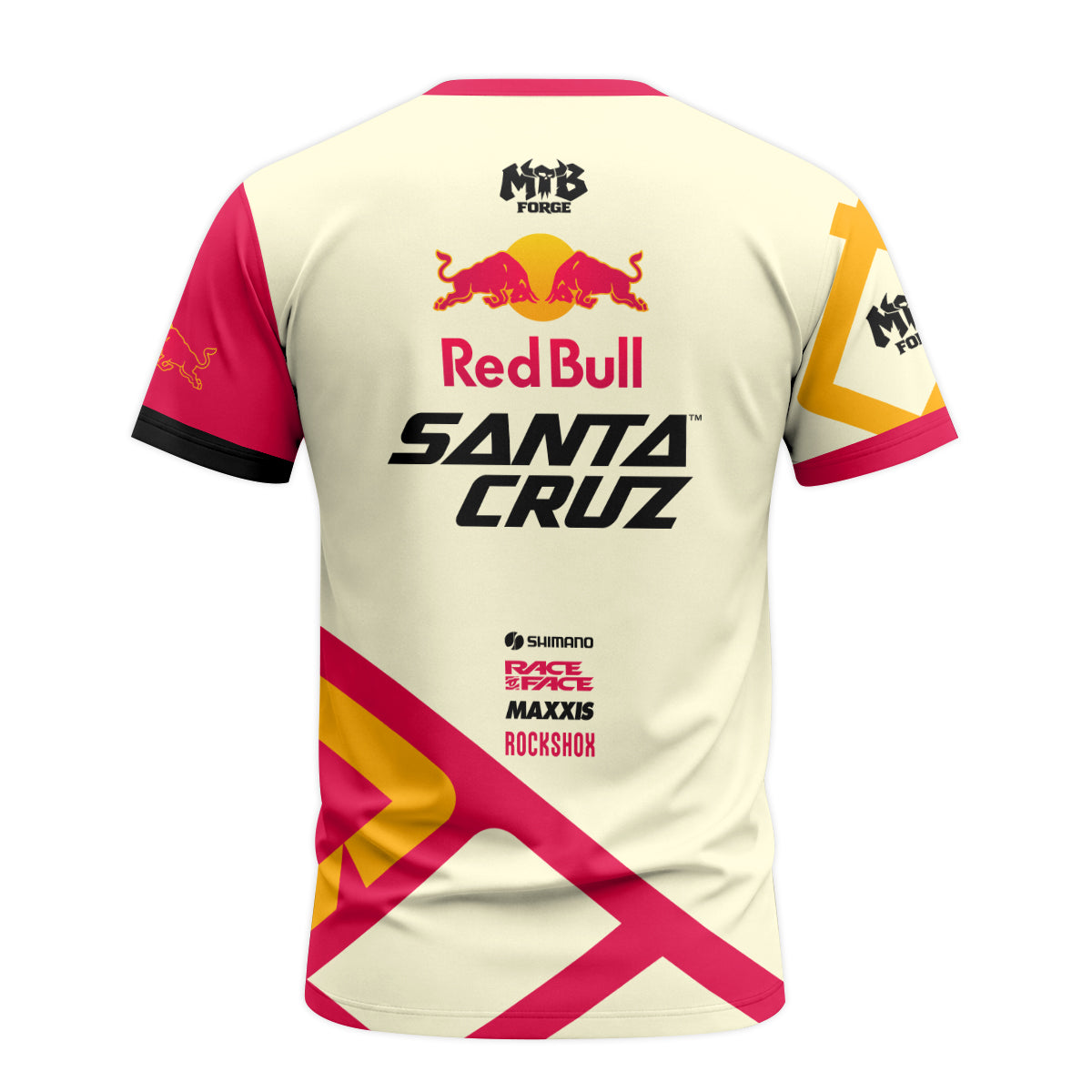 Red Bull Santa Cruz Cream Pink Factory Short Sleeve Mountain Bike Jersey - back view mockup