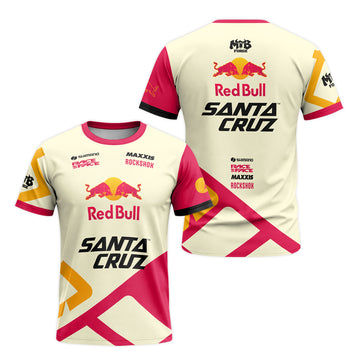 Red Bull Santa Cruz Cream Pink Factory Short Sleeve Mountain Bike Jersey - front and back view