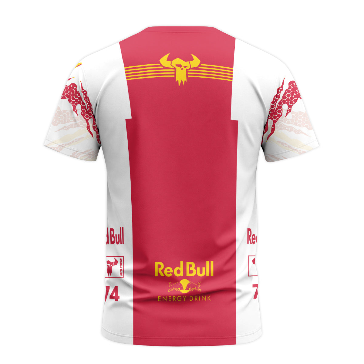 Red Bull Specialized 74 Red White Short Sleeve Mountain Bike Jersey – Back View Mockup