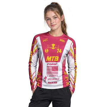 Red Bull Specialized 74 Red White Youth Long Sleeve Mountain Bike Jersey – Girl Lifestyle View