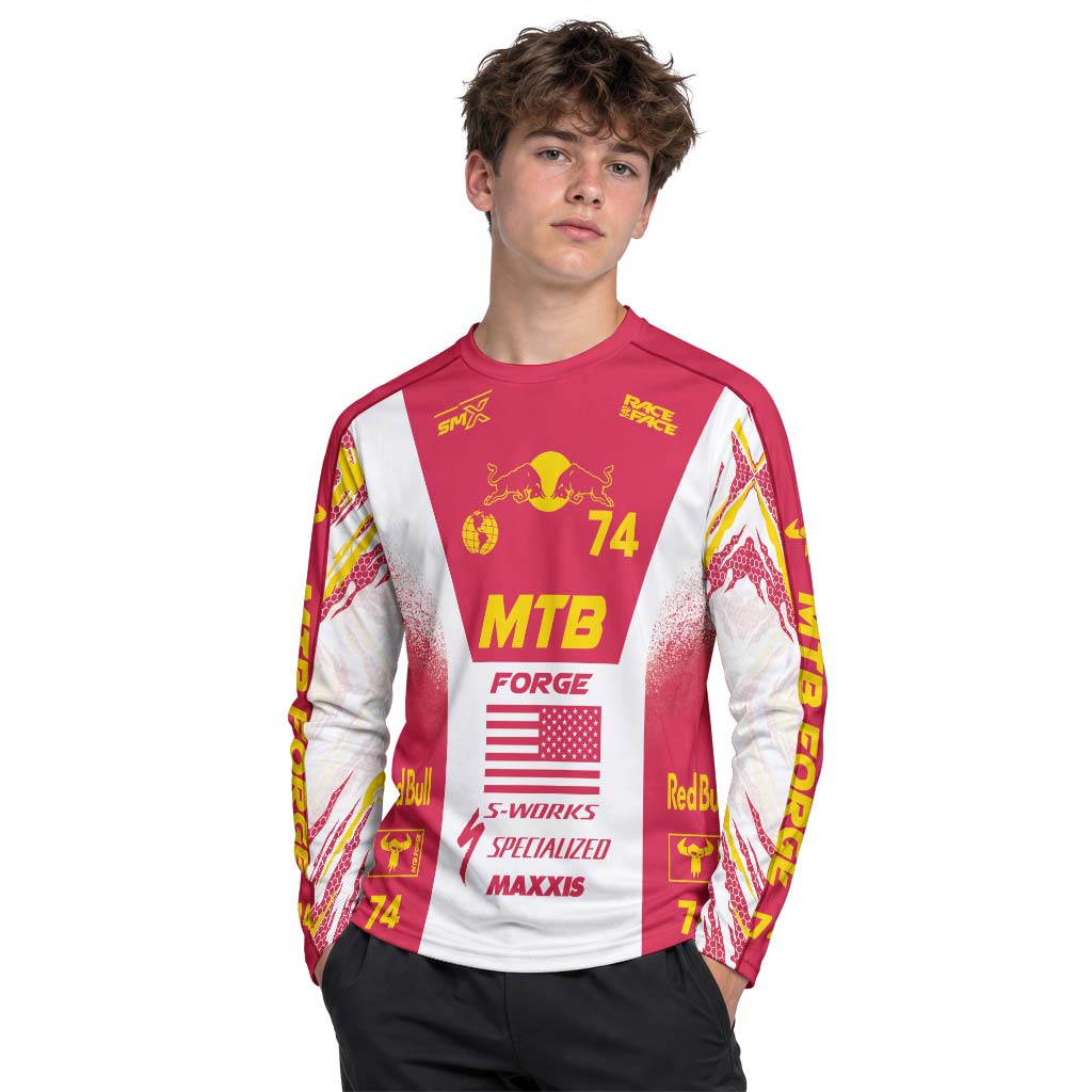 Red Bull Specialized 74 Red White Youth Long Sleeve Mountain Bike Jersey – Boy Lifestyle View