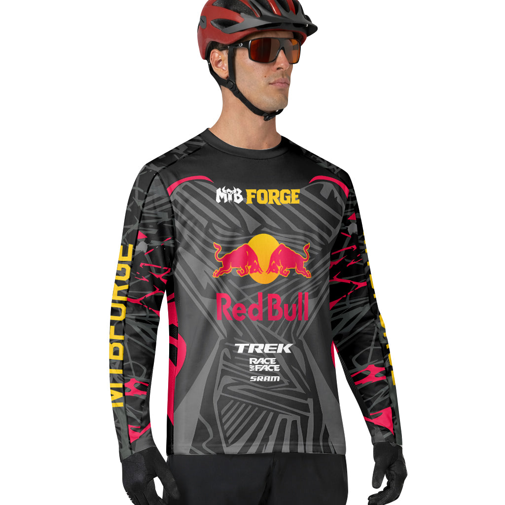 Red Bull Trek Black Red Factory Race Long Sleeve Mountain Bike Jersey - lifestyle view