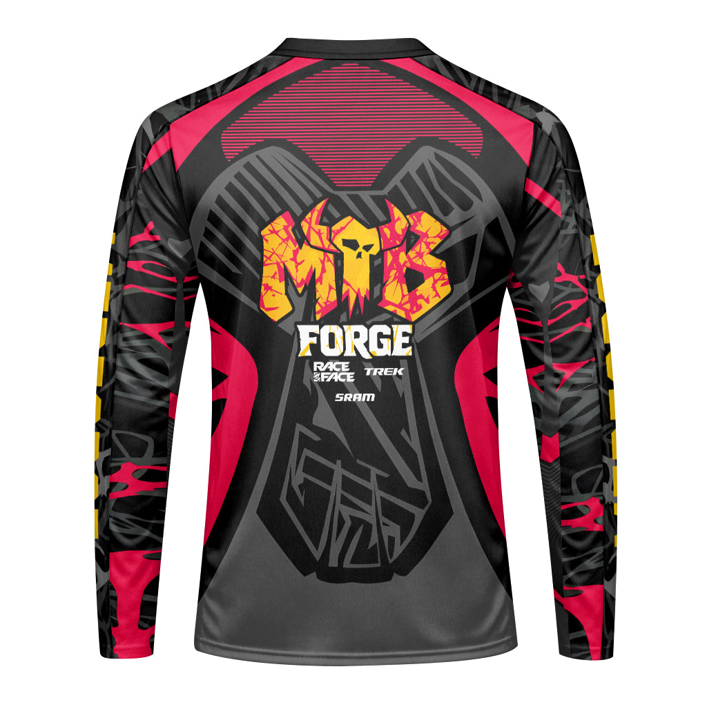 Red Bull Trek Black Red Factory Race Long Sleeve Mountain Bike Jersey - back view mockup