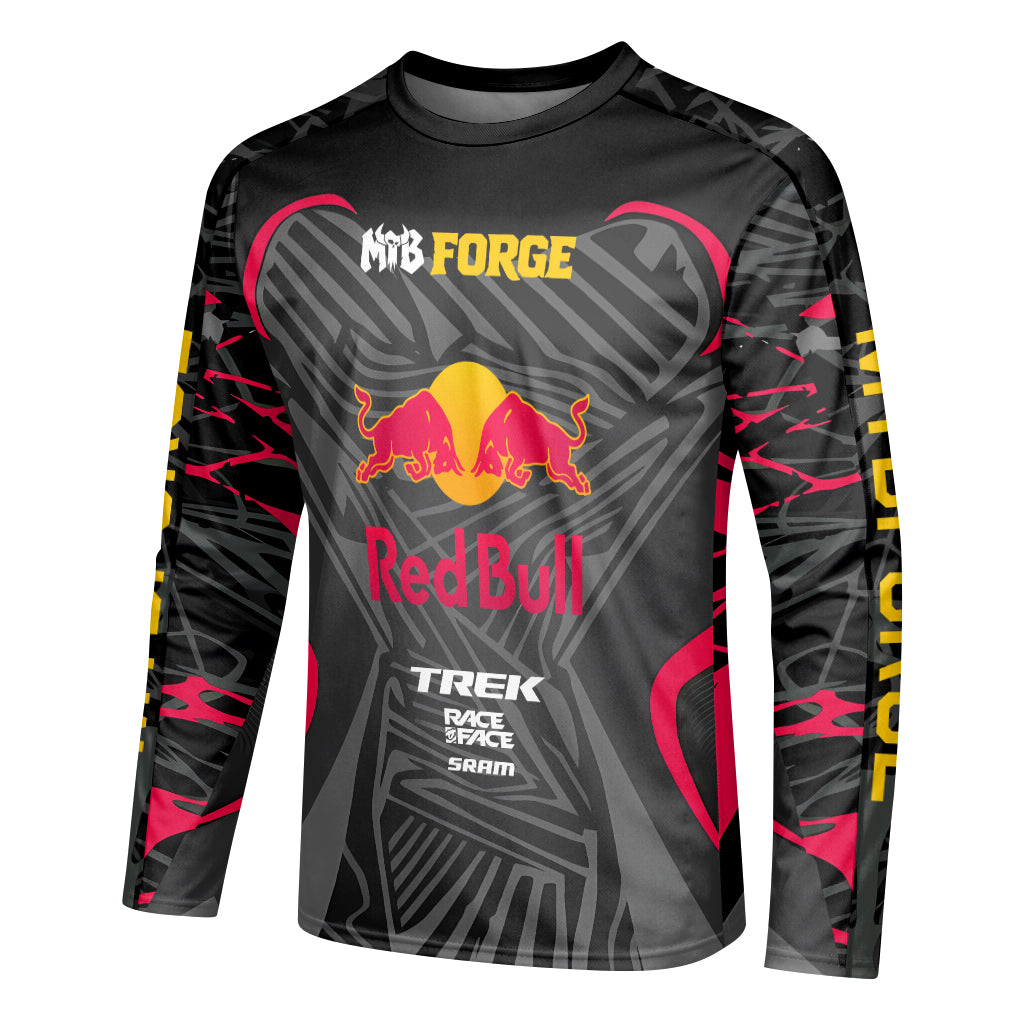 Red Bull Trek Black Red Factory Race Long Sleeve Mountain Bike Jersey - left side mockup