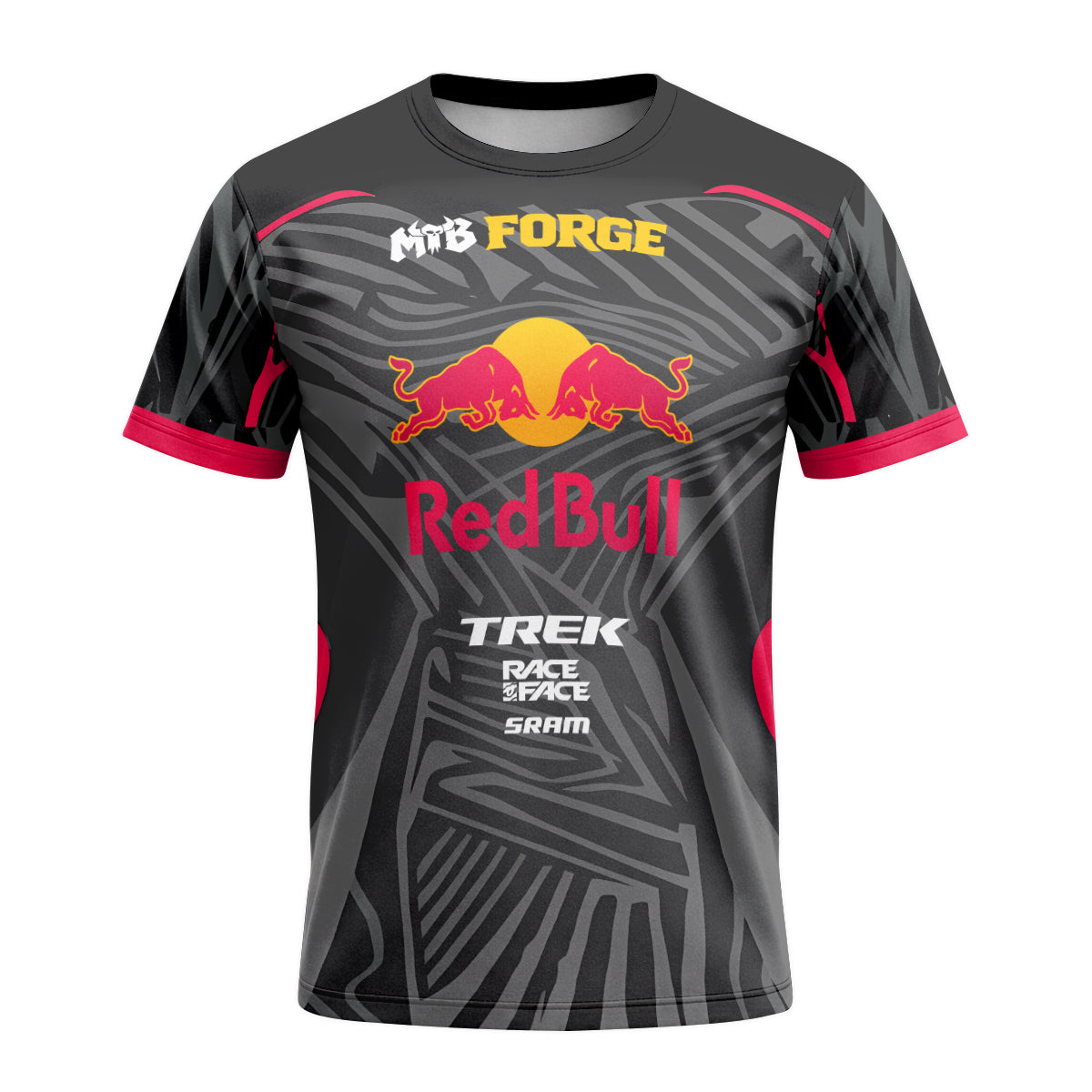 Red Bull Trek Black Red Factory Race Short Sleeve Mountain Bike Jersey - front view mockup