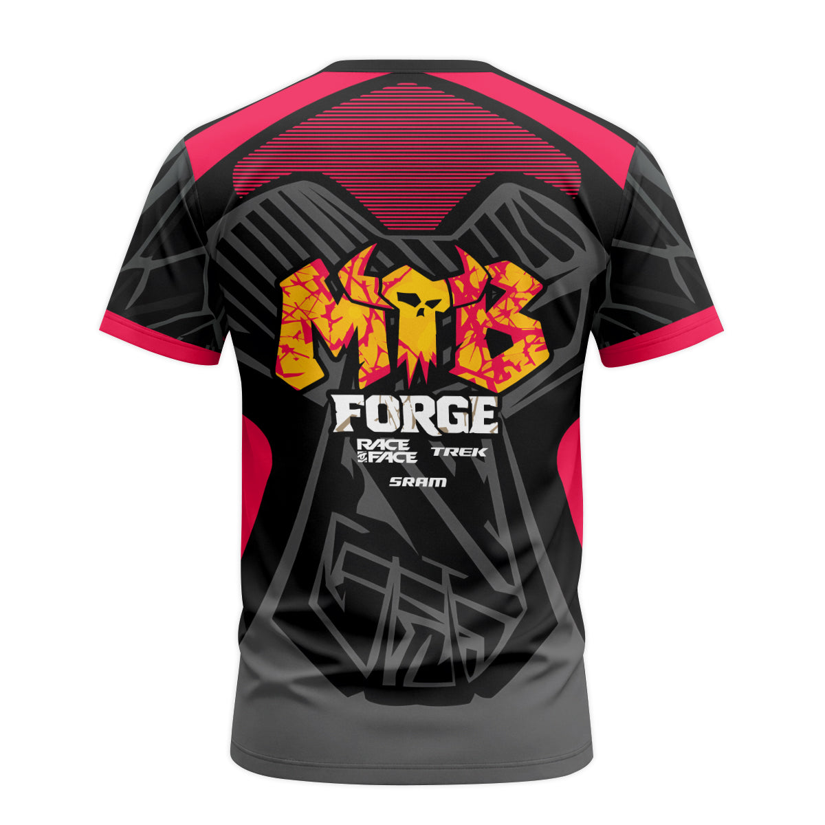 Red Bull Trek Black Red Factory Race Short Sleeve Mountain Bike Jersey - back view mockup