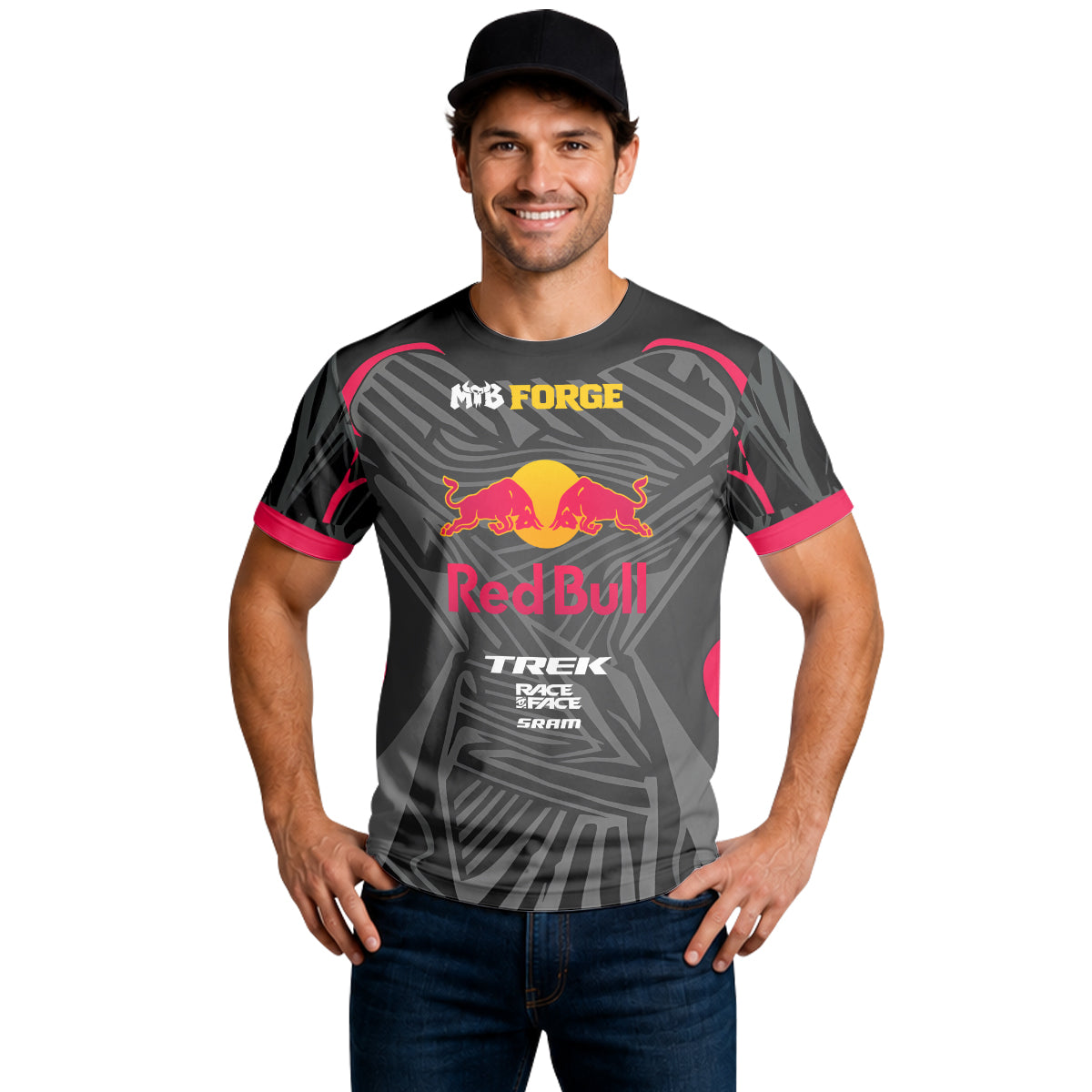 Red Bull Trek Black Red Factory Race Short Sleeve Mountain Bike Jersey - lifestyle view