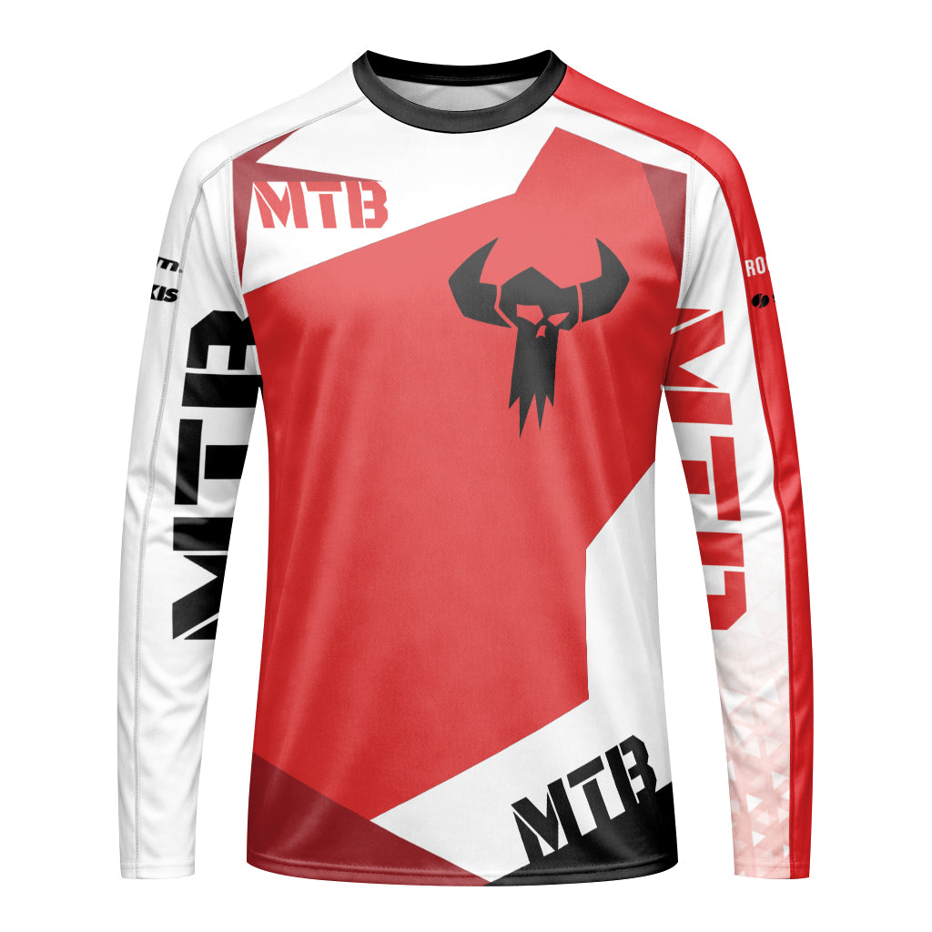 Red White Long Sleeve Mountain Bike Jersey – Front View Mockup