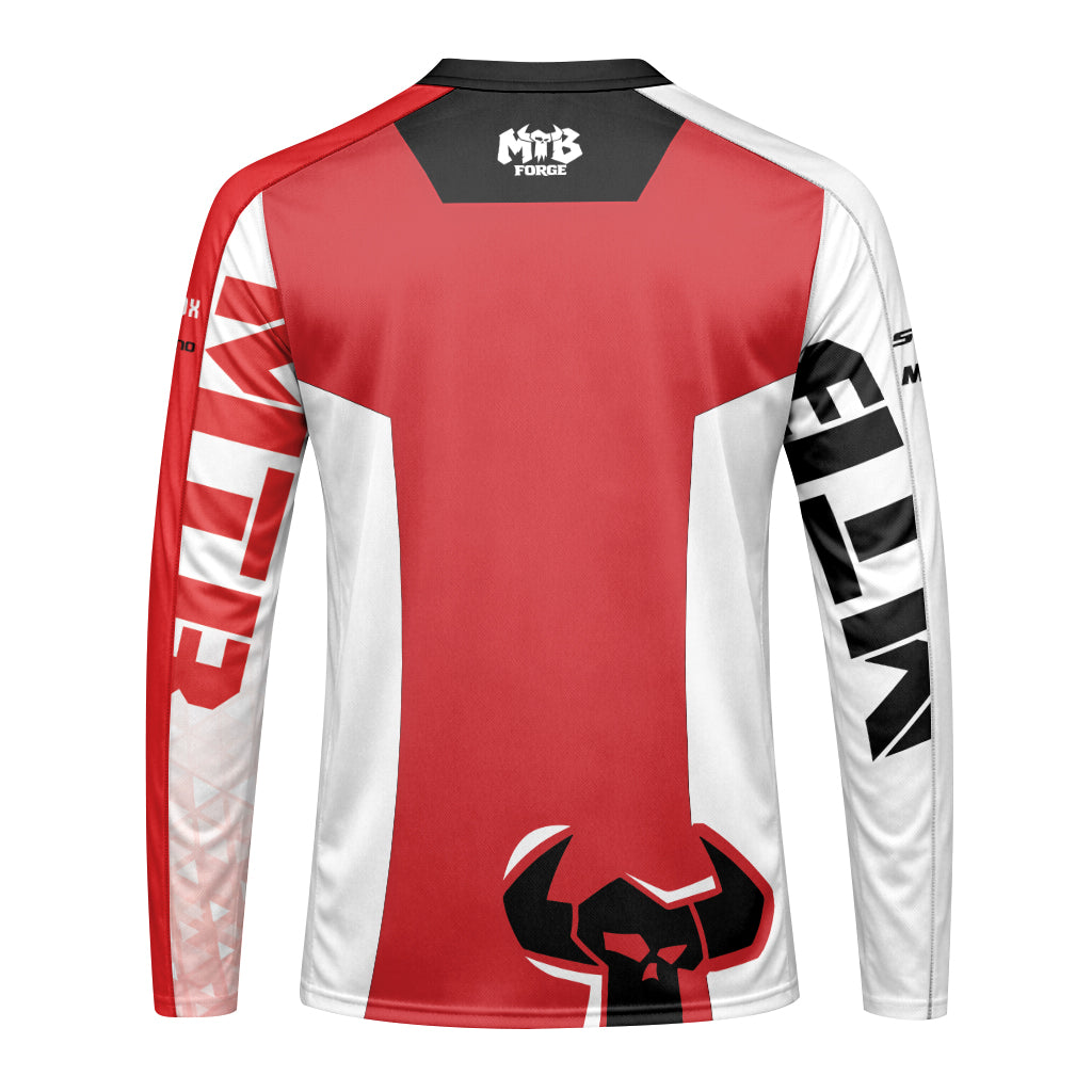 Red White Long Sleeve Mountain Bike Jersey – Back View Mockup