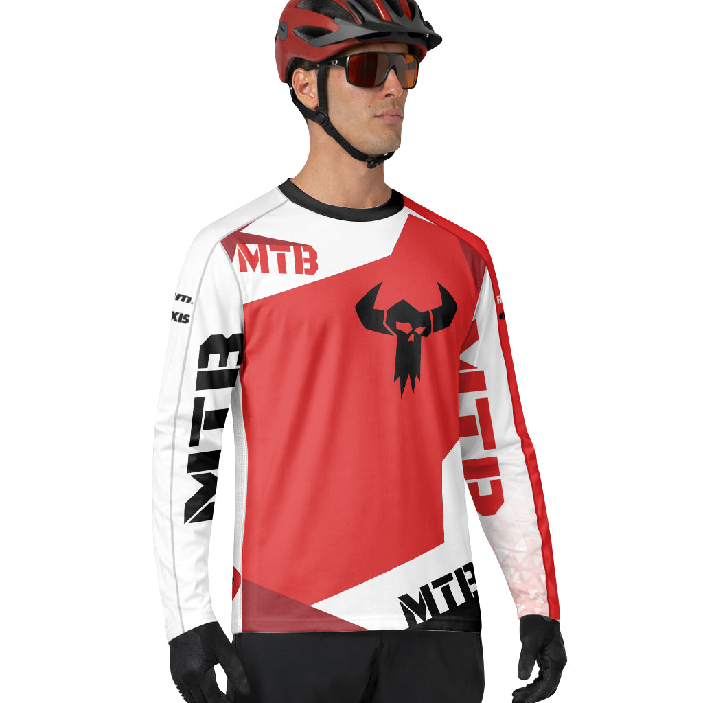 Red White Long Sleeve Mountain Bike Jersey – Lifestyle View