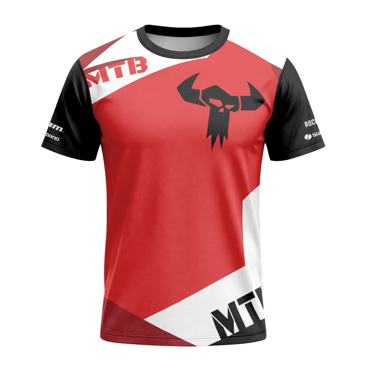Red White Short Sleeve Mountain Bike Jersey – Front View Mockup