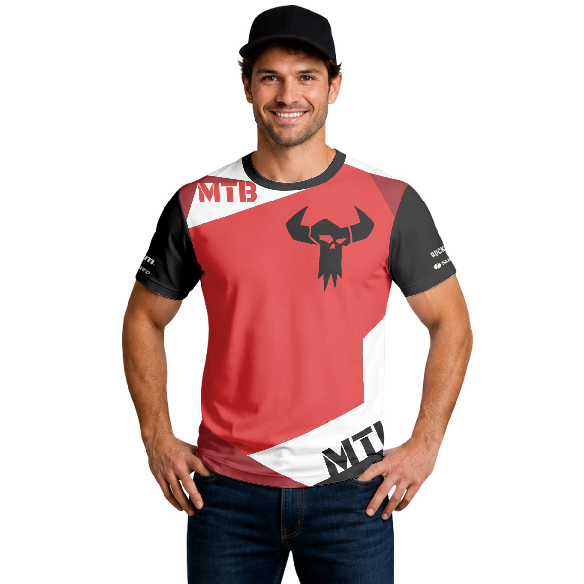 Red White Short Sleeve Mountain Bike Jersey – Lifestyle View