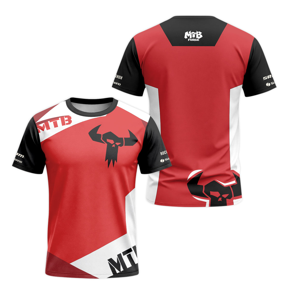 Red White Short Sleeve Mountain Bike Jersey – Front and Back View