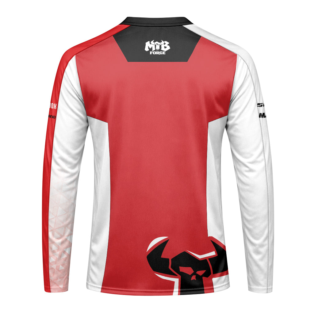 Red White Youth Long Sleeve Mountain Bike Jersey – Back View Mockup