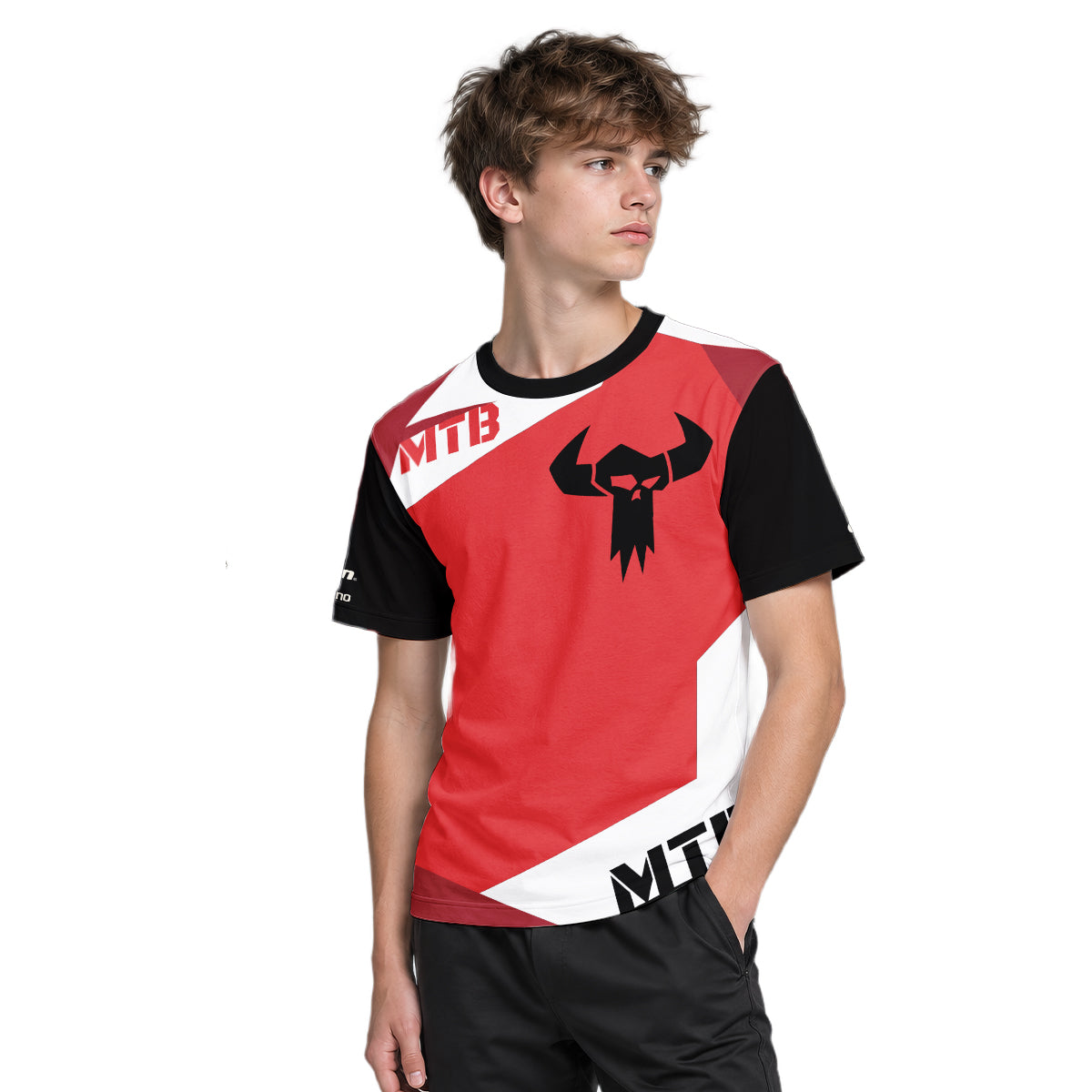Red White Youth Short Sleeve Mountain Bike Jersey – Boy Lifestyle View