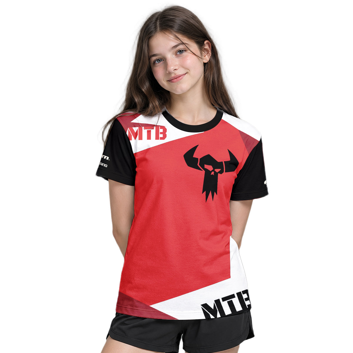 Red White Youth Short Sleeve Mountain Bike Jersey – Girl Lifestyle View