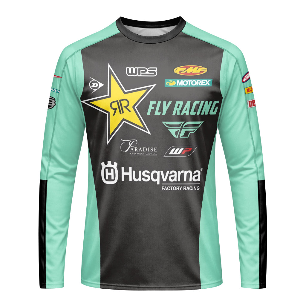 RJ Hampshire #24 Rockstar Energy Husqvarna Long Sleeve Motocross Jersey – Front View Mockup