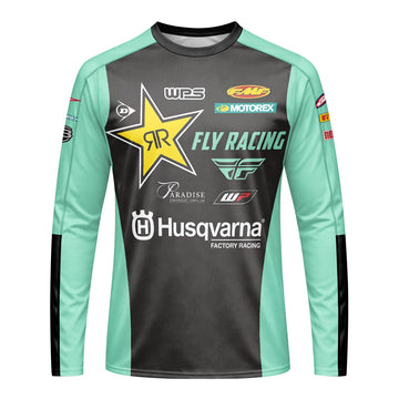 RJ Hampshire #24 Rockstar Energy Husqvarna Long Sleeve Motocross Jersey – Front View Mockup