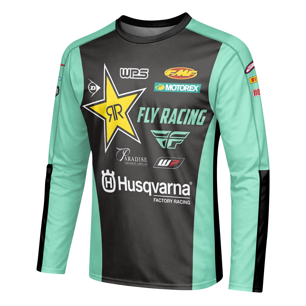 RJ Hampshire #24 Rockstar Energy Husqvarna Long Sleeve Motocross Jersey – Left Side View Mockup