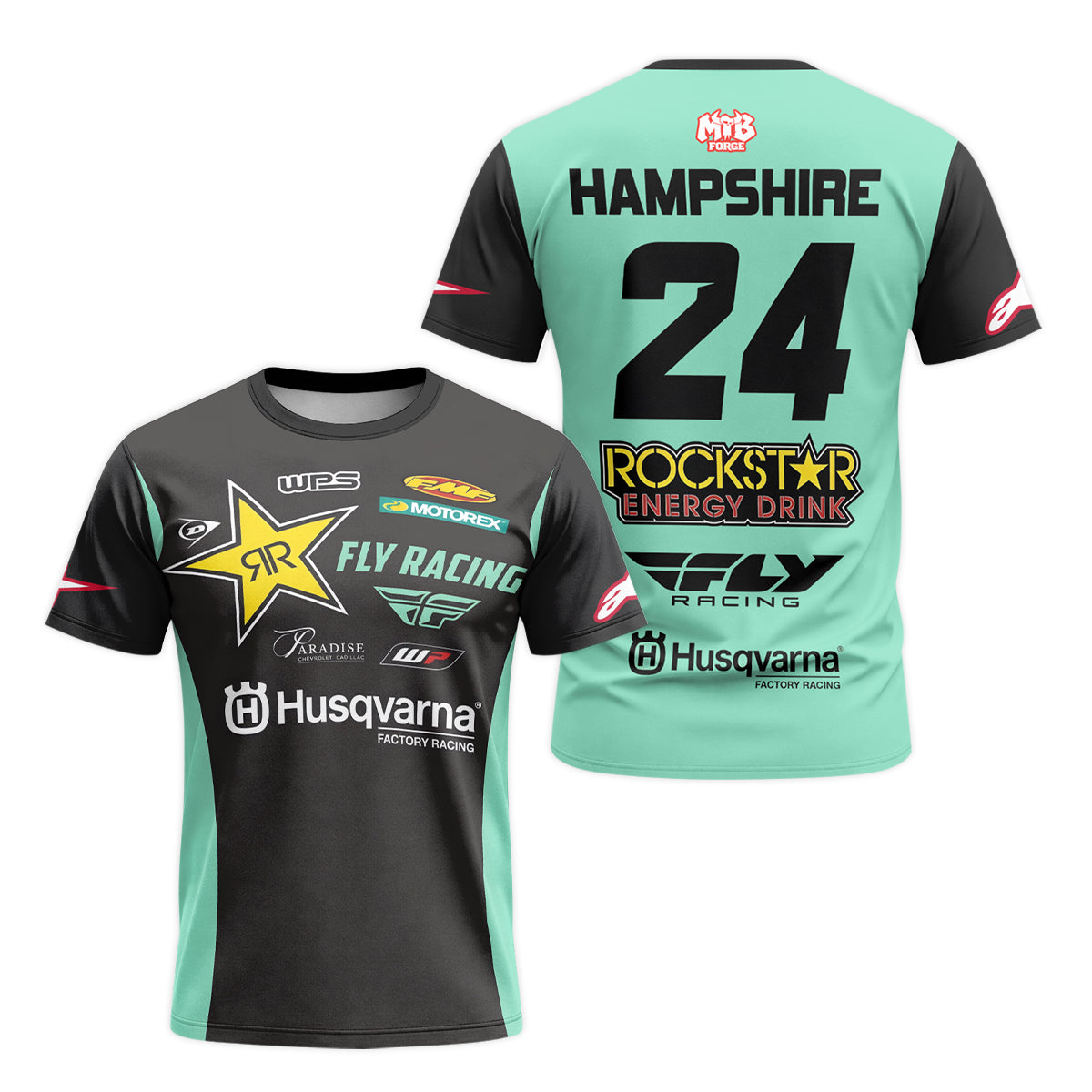 RJ Hampshire #24 Rockstar Energy Husqvarna Short Sleeve Motocross Jersey – Front and Back View