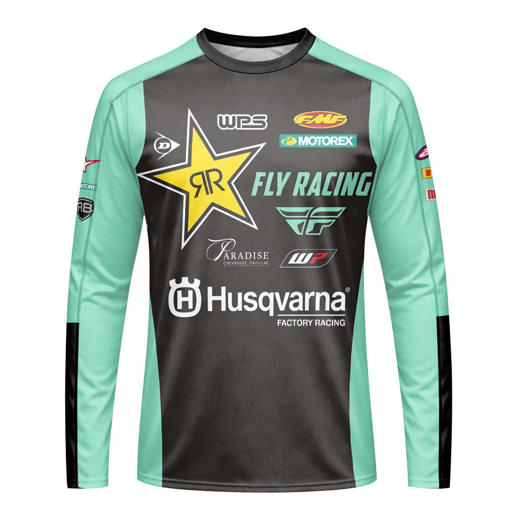 RJ Hampshire #24 Rockstar Energy Husqvarna Youth Long Sleeve Motocross Jersey – Front View Mockup