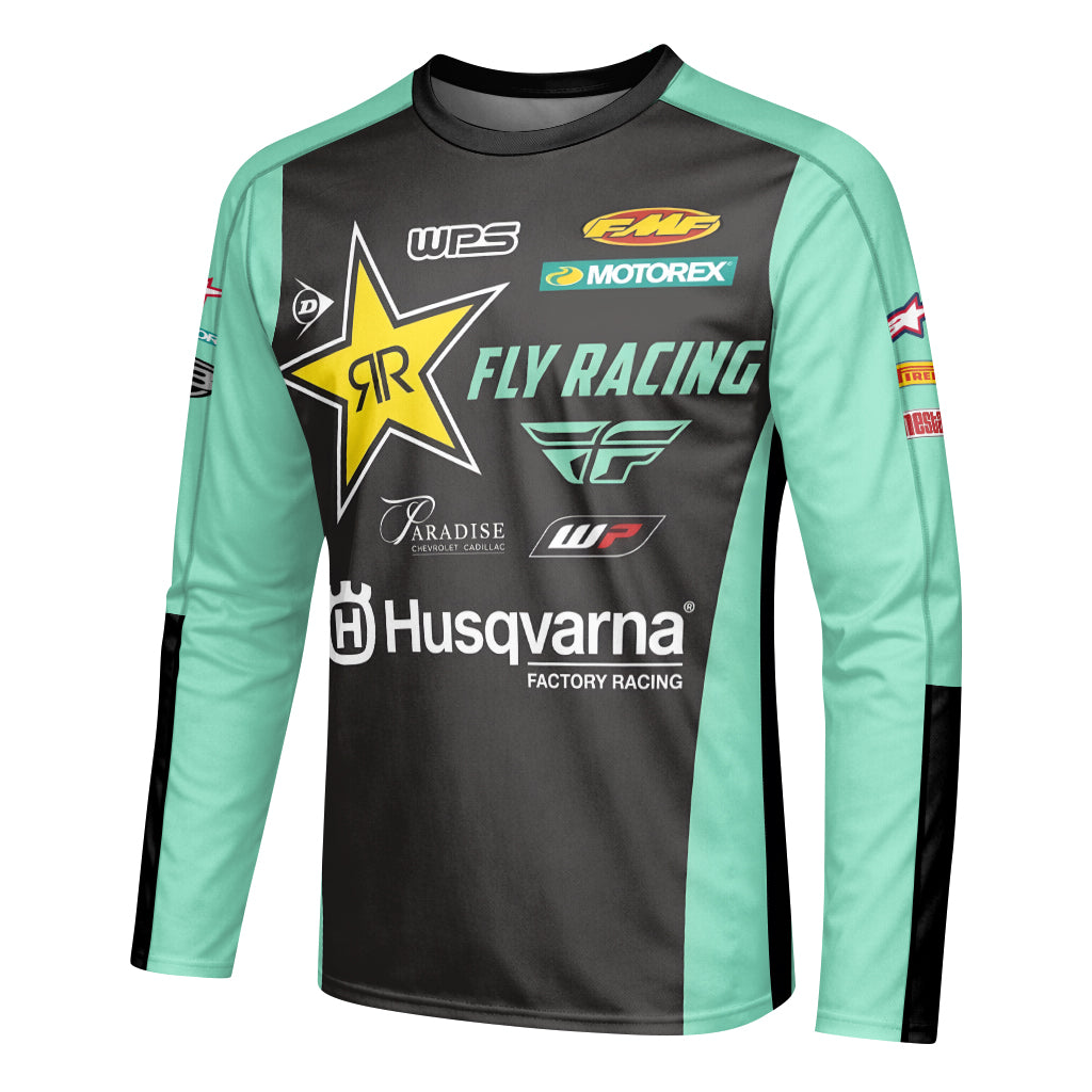 RJ Hampshire #24 Rockstar Energy Husqvarna Youth Long Sleeve Motocross Jersey – Left Side View Mockup