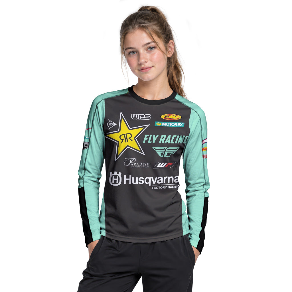 RJ Hampshire #24 Rockstar Energy Husqvarna Youth Long Sleeve Motocross Jersey – Girl Lifestyle View