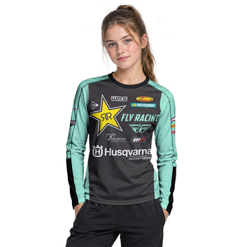 RJ Hampshire #24 Rockstar Energy Husqvarna Youth Long Sleeve Motocross Jersey – Girl Lifestyle View