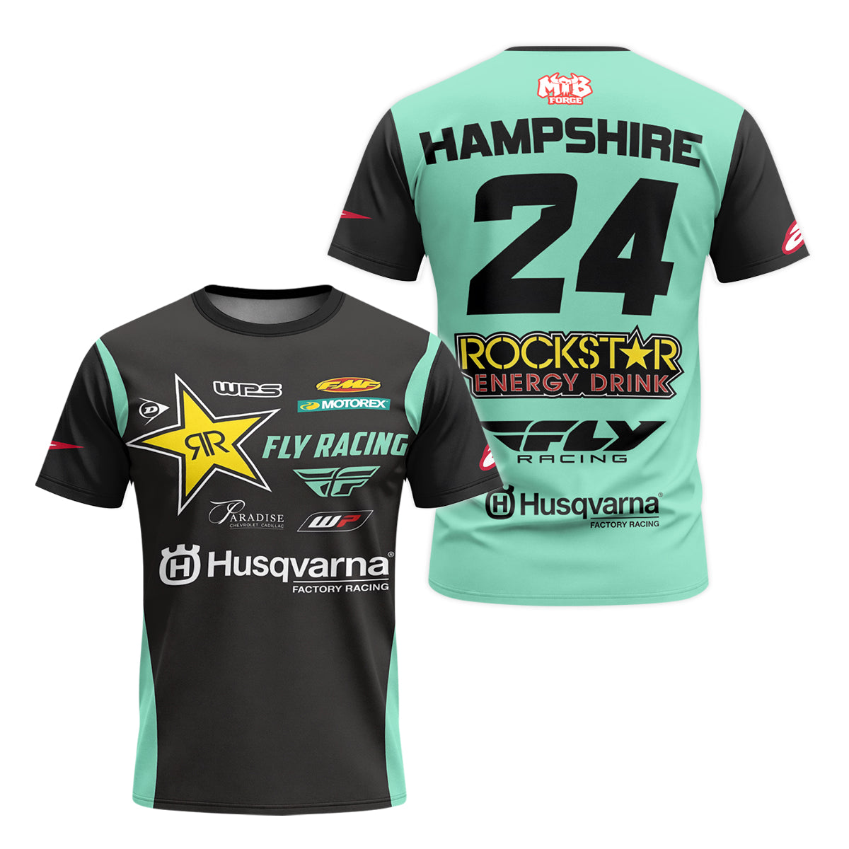 RJ Hampshire #24 Rockstar Energy Husqvarna Youth Short Sleeve Motocross Jersey – Front and Back View