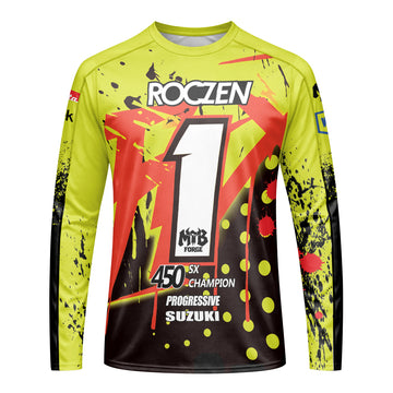 Roczen 1 Suzuki Progressive Neon Yellow Long Sleeve Motocross Jersey - front view mockup